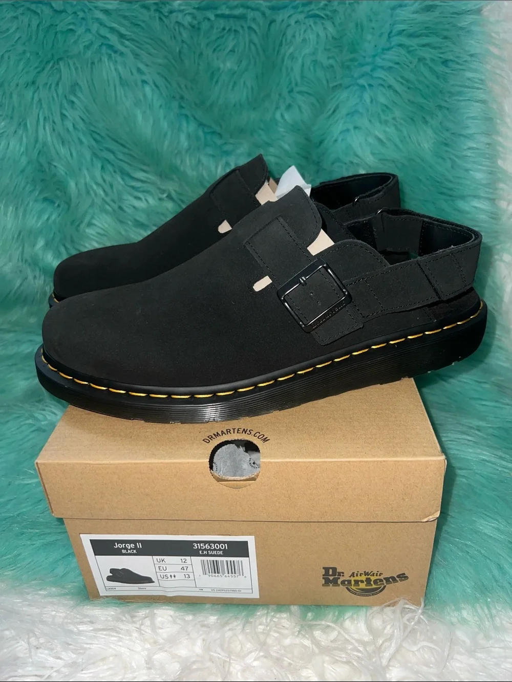 NIB Dr. Martens Black Suede Jorge II Slip-On Loafers with Buckle US 13